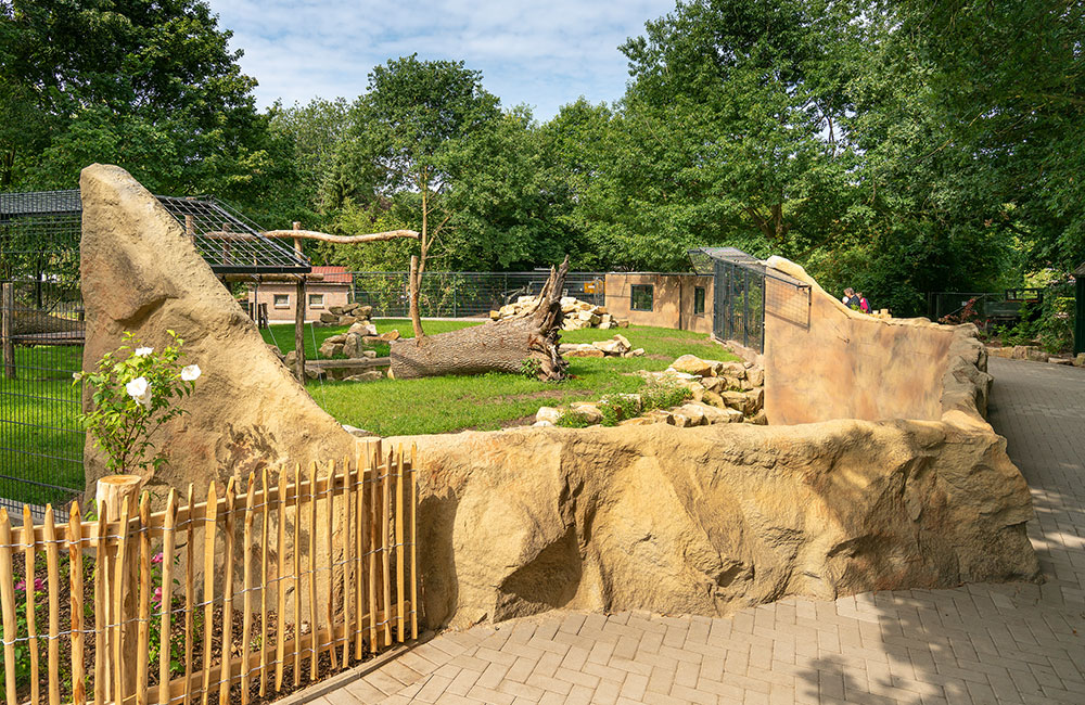 Eine Gehegeabgrenzung aus naturgetreuen Kunstfelsen erzeugen einen harmonischen Gesamteindruck für die Besucher